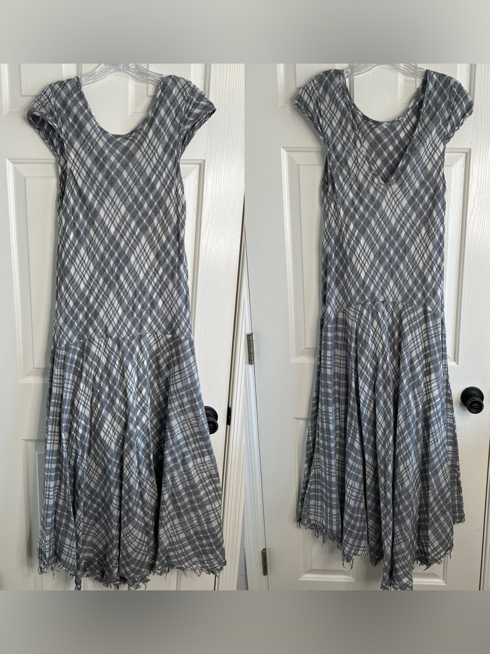 Free people gray plaid asymmetrical hem maxi dress medium reversible